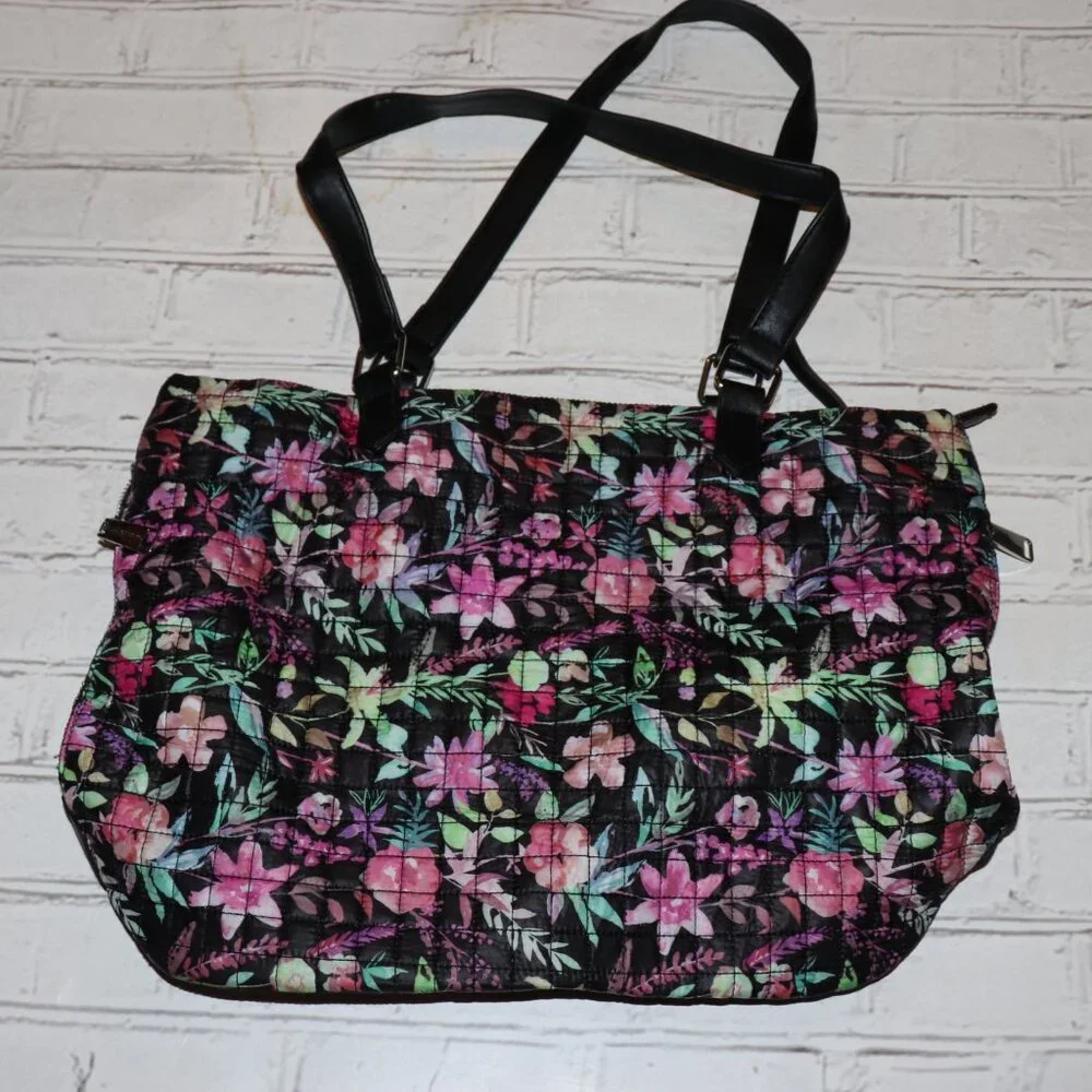 🌺 Max Studio Floral Quilted Tote · 12x14